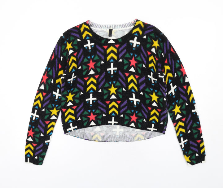 H&M Womens Multicoloured Round Neck Geometric Acrylic Pullover Jumper Size S
