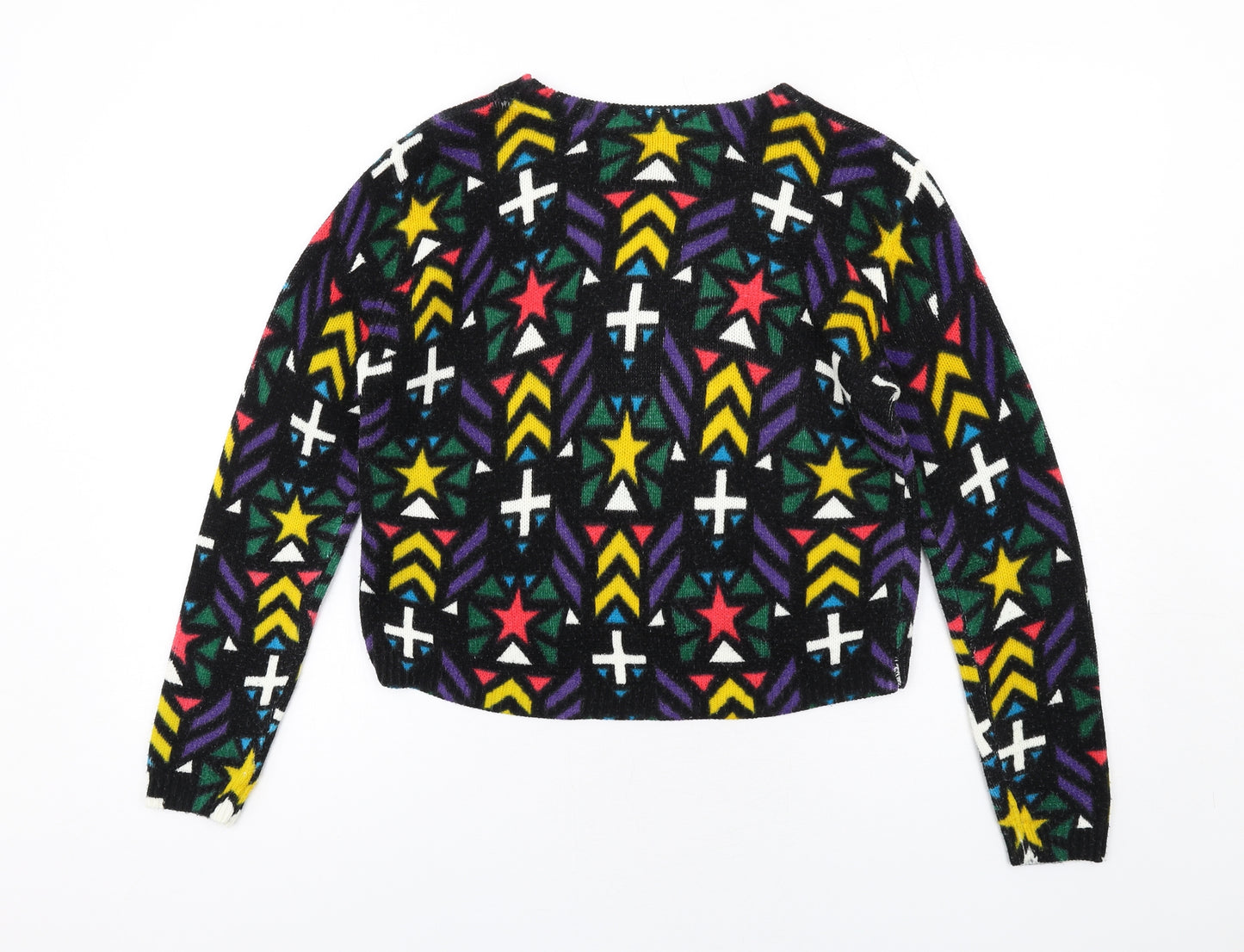 H&M Womens Multicoloured Round Neck Geometric Acrylic Pullover Jumper Size S