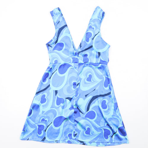 Violet Romance Womens Blue Geometric Polyester Mini Size 12 V-Neck Zip