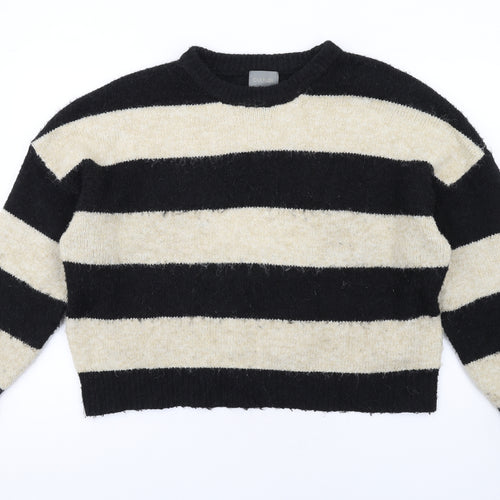 CULTURE Womens Black Round Neck Striped Polyester Pullover Jumper Size M