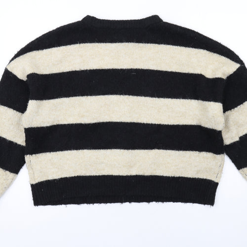 CULTURE Womens Black Round Neck Striped Polyester Pullover Jumper Size M