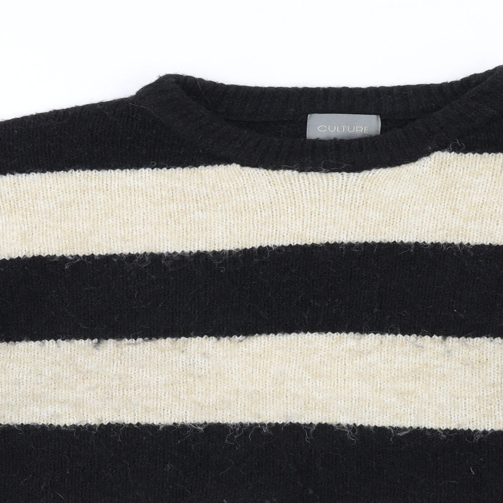CULTURE Womens Black Round Neck Striped Polyester Pullover Jumper Size M