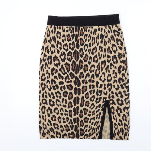Jaeger Womens Brown Animal Print Wool Straight & Pencil Skirt Size M - Leopard pattern