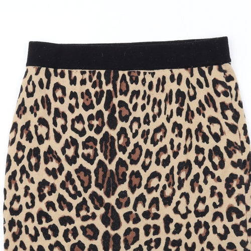 Jaeger Womens Brown Animal Print Wool Straight & Pencil Skirt Size M - Leopard pattern