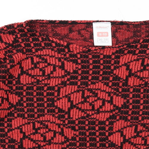 St Michael Womens Red Round Neck Floral Acrylic Pullover Jumper Size 8