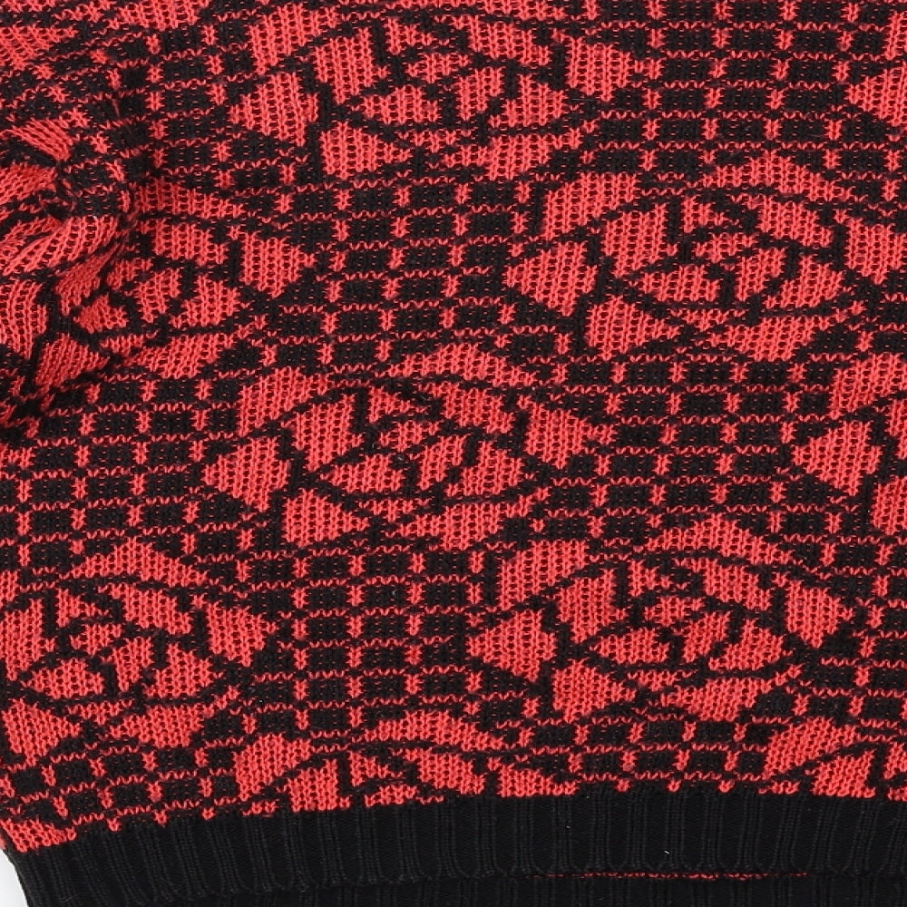 St Michael Womens Red Round Neck Floral Acrylic Pullover Jumper Size 8