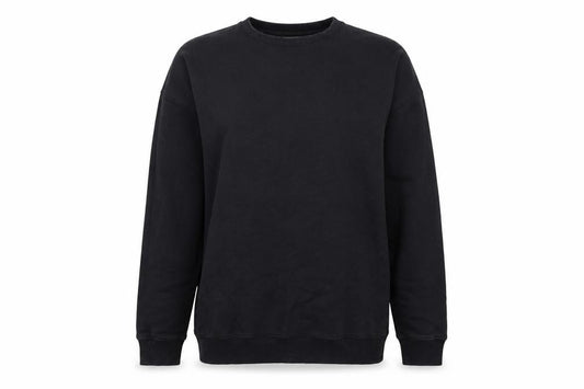 Front view of ASOS women’s black cotton pullover sweatshirt, size UK 10, pullover