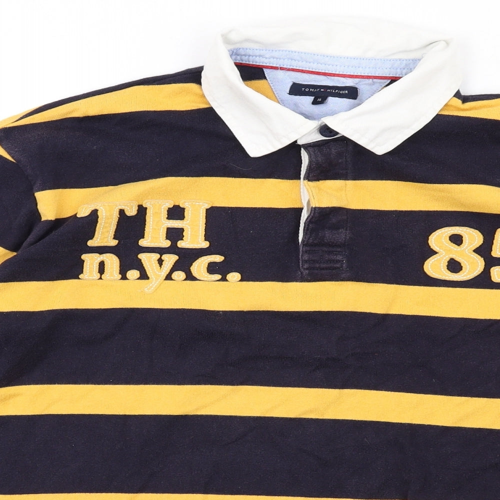 Tommy Hilfiger Boys Multicoloured Striped Cotton Basic Polo Size 16 Years Collared Button