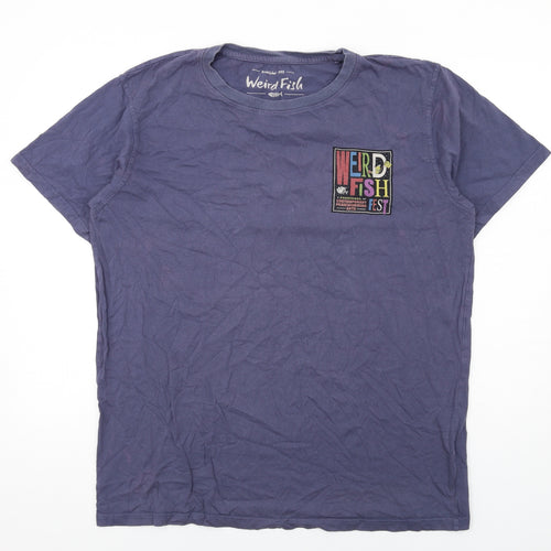 Weird Fish Mens Blue Cotton T-Shirt Size XL Crew Neck