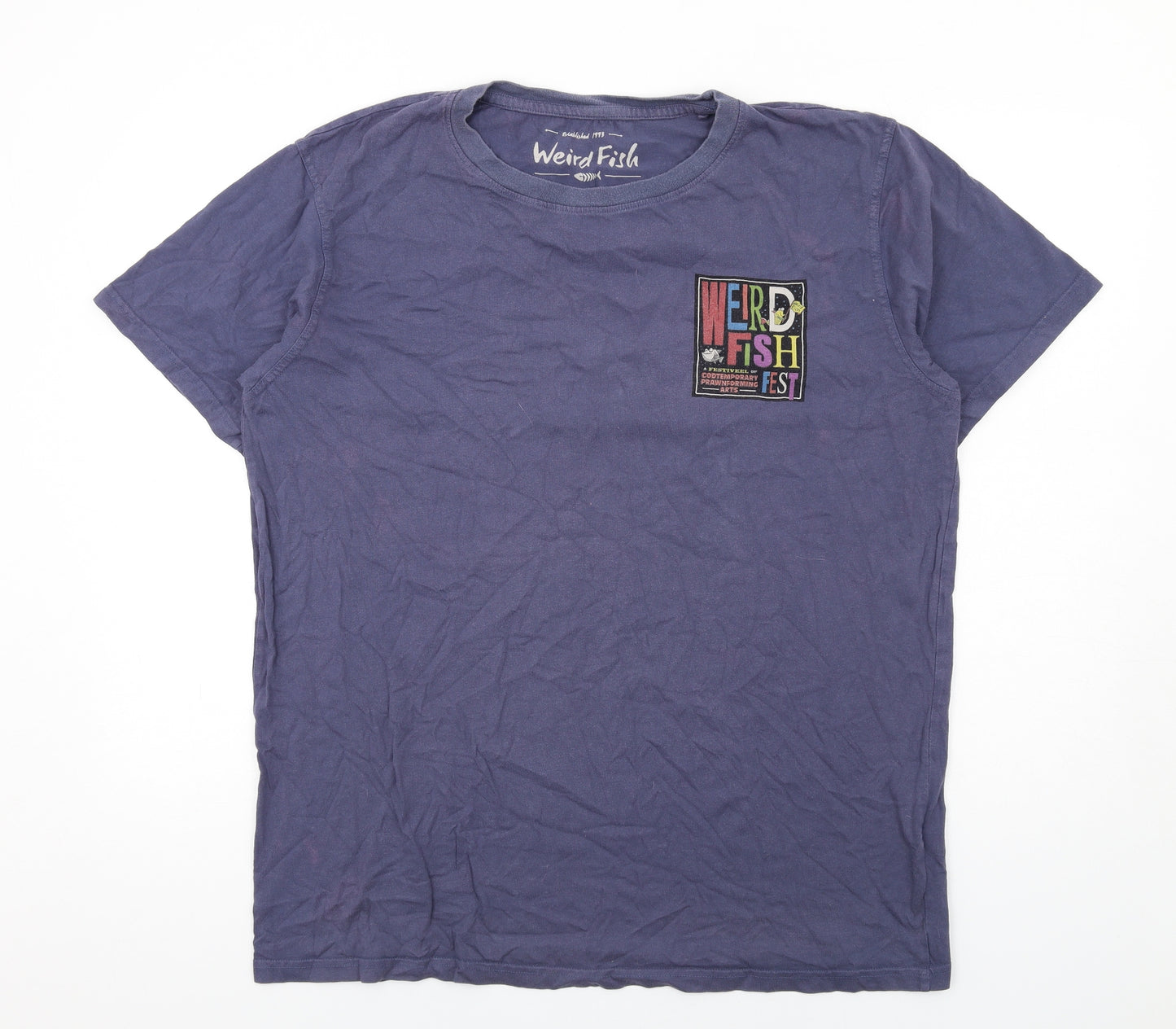 Weird Fish Mens Blue Cotton T-Shirt Size XL Crew Neck