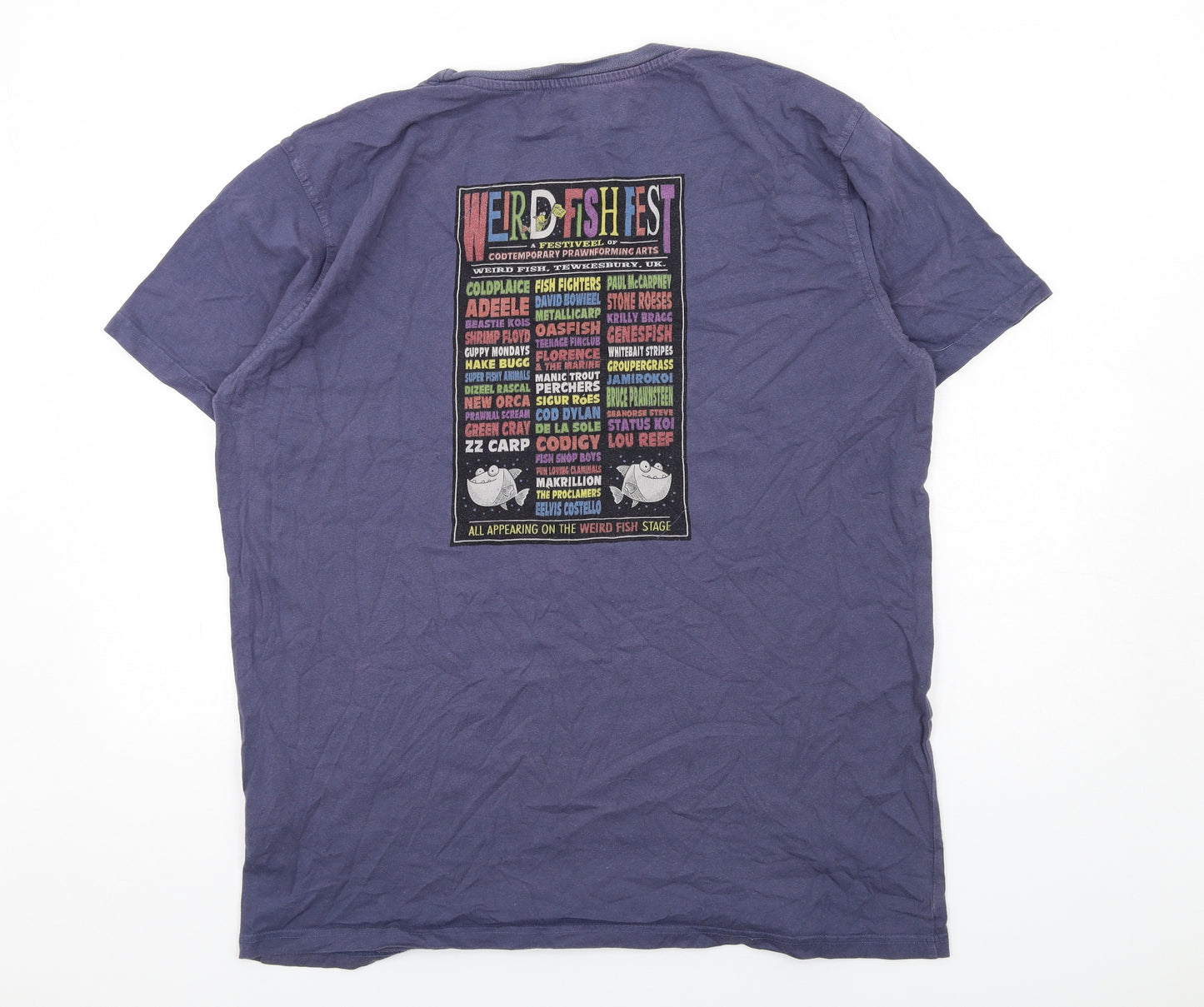 Weird Fish Mens Blue Cotton T-Shirt Size XL Crew Neck