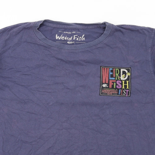 Weird Fish Mens Blue Cotton T-Shirt Size XL Crew Neck