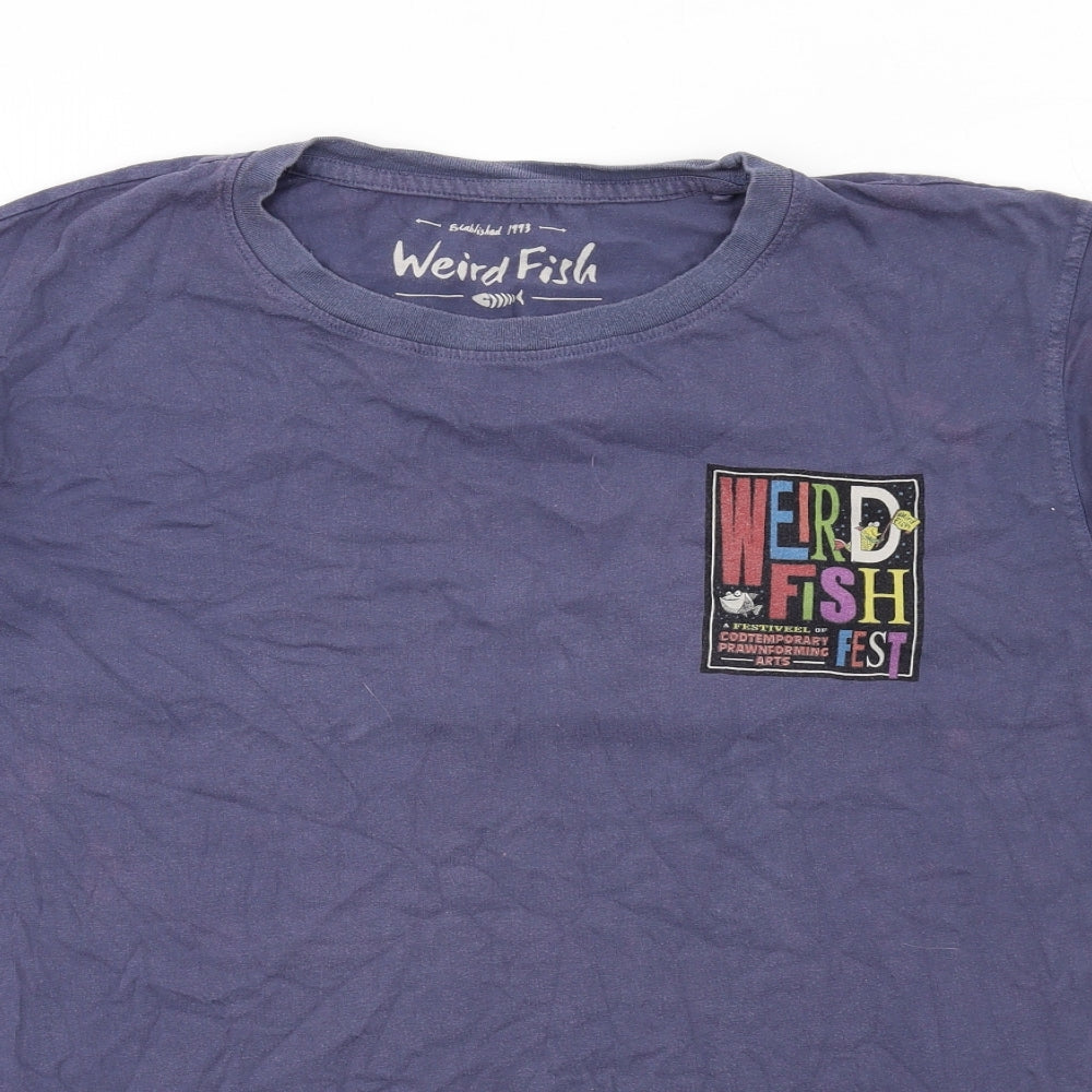 Weird Fish Mens Blue Cotton T-Shirt Size XL Crew Neck