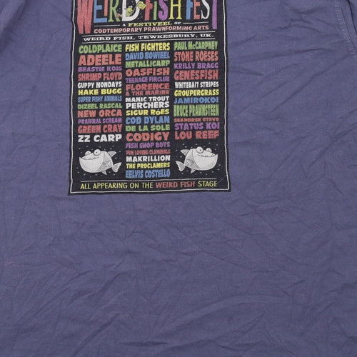 Weird Fish Mens Blue Cotton T-Shirt Size XL Crew Neck