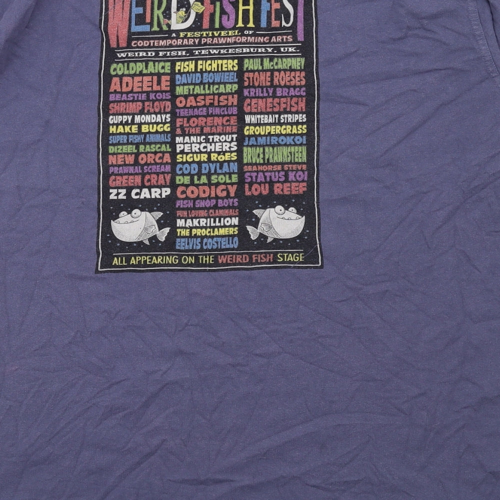 Weird Fish Mens Blue Cotton T-Shirt Size XL Crew Neck