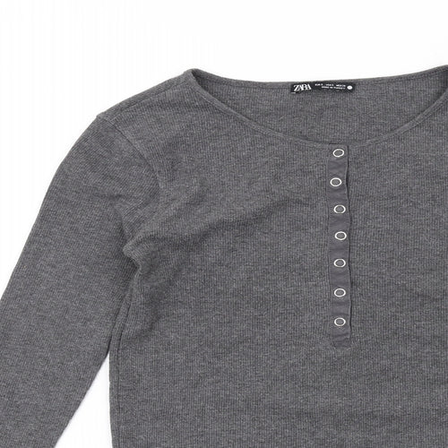 Zara Womens Grey Cotton Basic T-Shirt Size S Round Neck