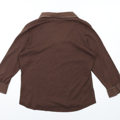Maine Womens Brown Cotton Basic T-Shirt Size 16 Collared