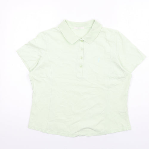 Marks and Spencer Womens Green Cotton Basic Polo Size 16 Collared