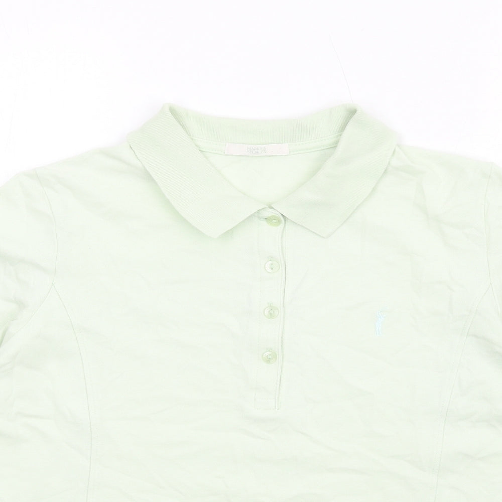 Marks and Spencer Womens Green Cotton Basic Polo Size 16 Collared
