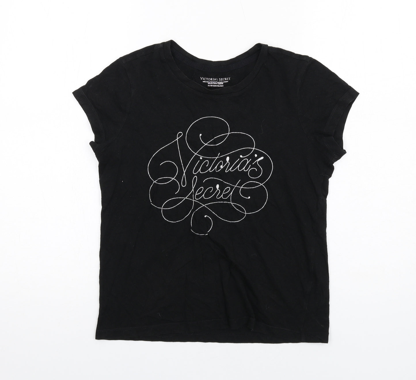 Victoria's Secret Womens Black Cotton Basic T-Shirt Size XS Round Neck
