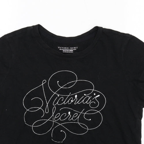 Victoria's Secret Womens Black Cotton Basic T-Shirt Size XS Round Neck