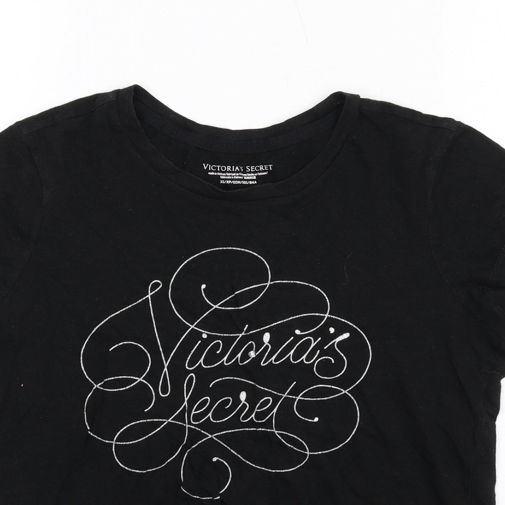 Victoria's Secret Womens Black Cotton Basic T-Shirt Size XS Round Neck
