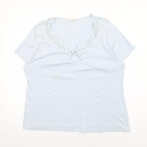 Marks and Spencer Womens Blue Cotton Basic T-Shirt Size 18 Scoop Neck