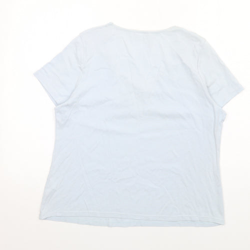 Marks and Spencer Womens Blue Cotton Basic T-Shirt Size 18 Scoop Neck