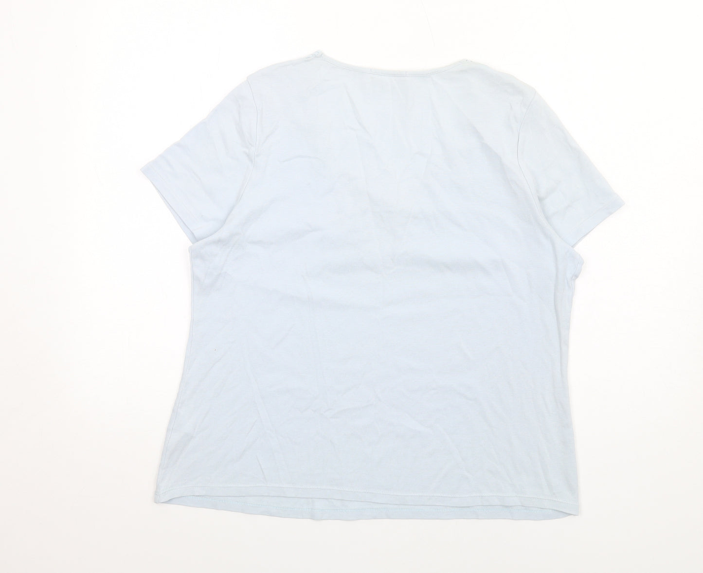 Marks and Spencer Womens Blue Cotton Basic T-Shirt Size 18 Scoop Neck