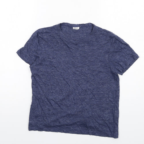 Toast Womens Blue Linen Basic T-Shirt Size S Round Neck