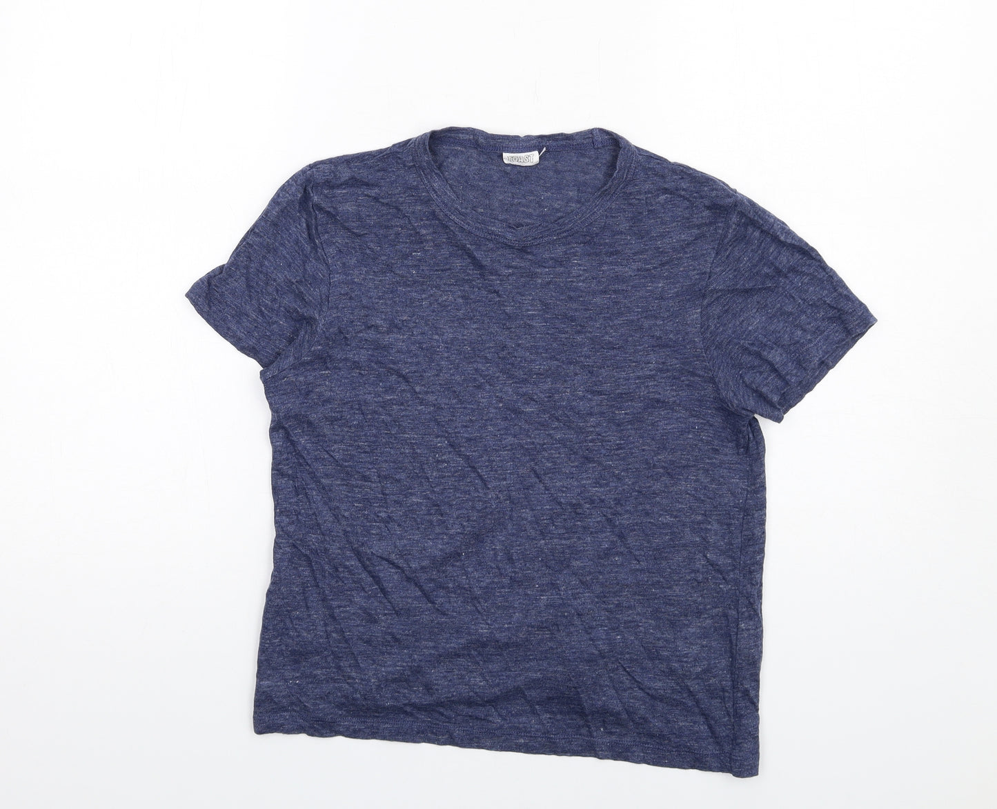 Toast Womens Blue Linen Basic T-Shirt Size S Round Neck