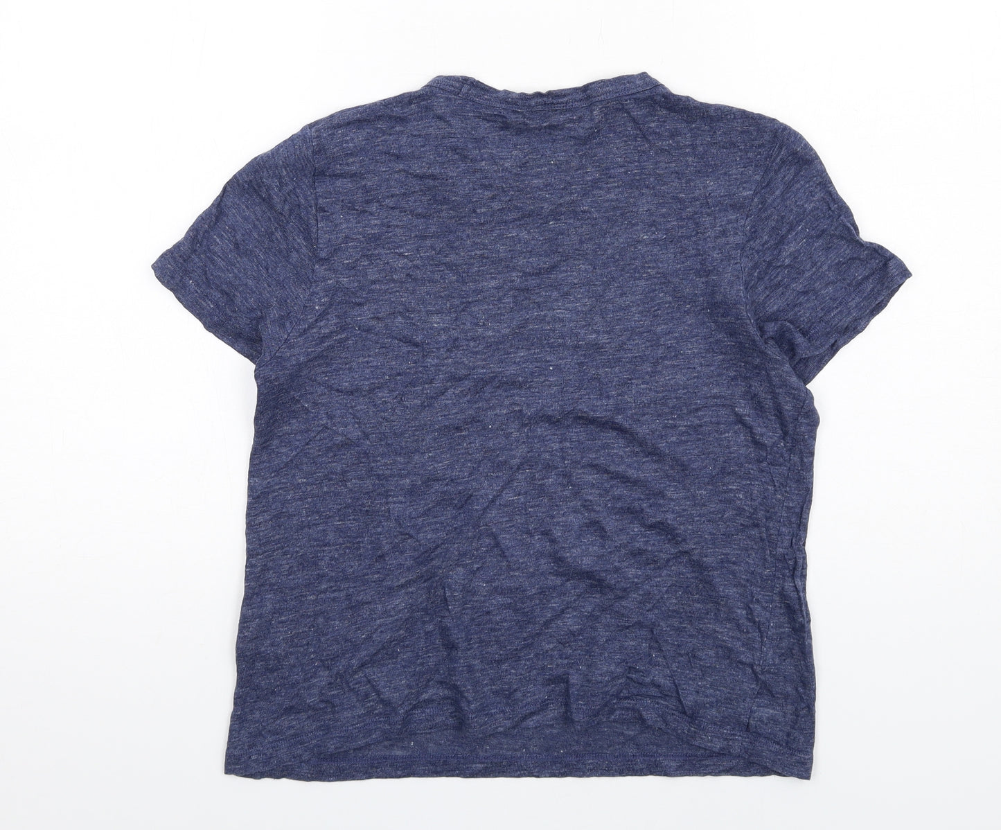 Toast Womens Blue Linen Basic T-Shirt Size S Round Neck