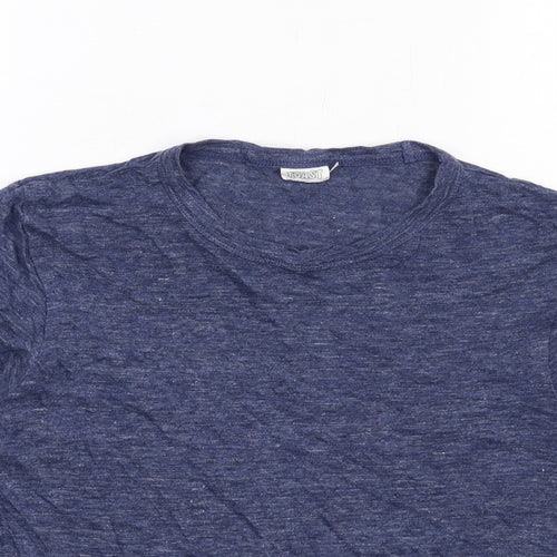 Toast Womens Blue Linen Basic T-Shirt Size S Round Neck