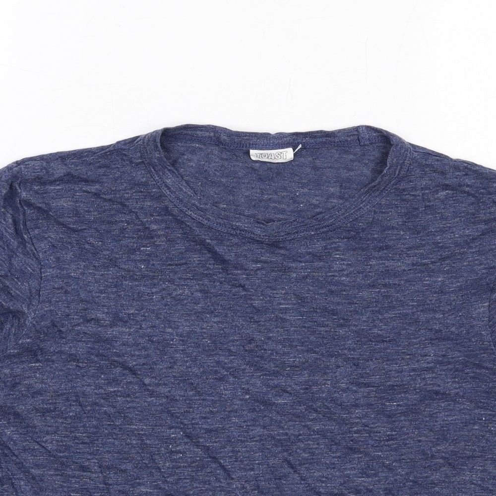 Toast Womens Blue Linen Basic T-Shirt Size S Round Neck