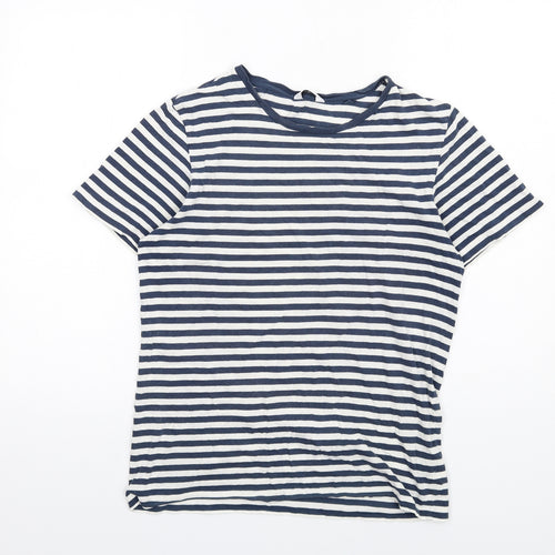 NEXT Womens Blue Striped Cotton Basic T-Shirt Size S Round Neck