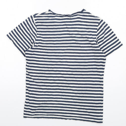 NEXT Womens Blue Striped Cotton Basic T-Shirt Size S Round Neck