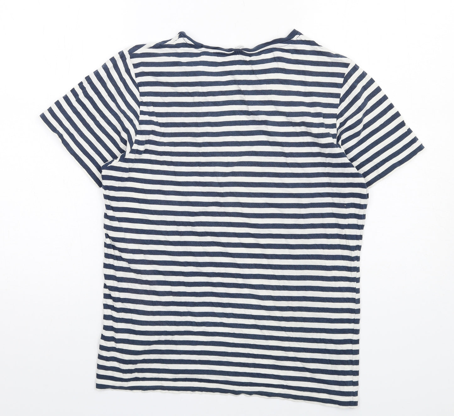 NEXT Womens Blue Striped Cotton Basic T-Shirt Size S Round Neck