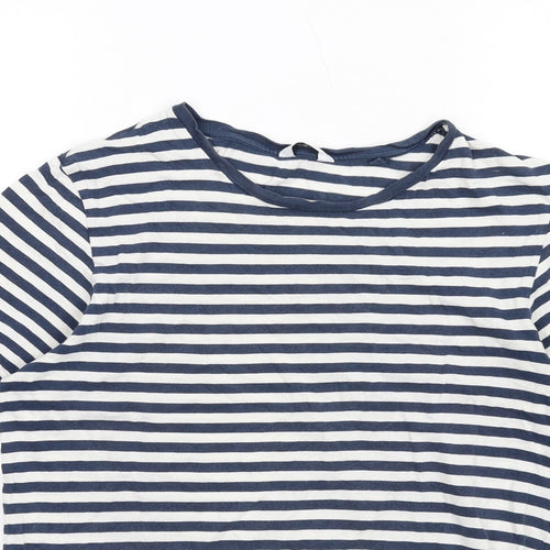 NEXT Womens Blue Striped Cotton Basic T-Shirt Size S Round Neck