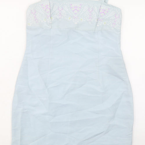 Etam Womens Blue Silk A-Line Size 14 Square Neck Zip