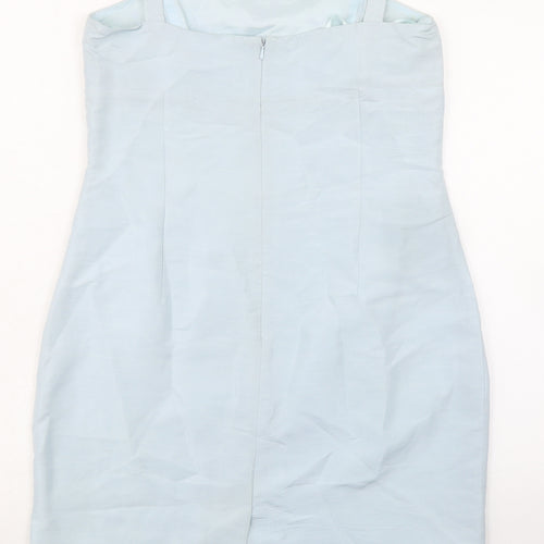 Etam Womens Blue Silk A-Line Size 14 Square Neck Zip