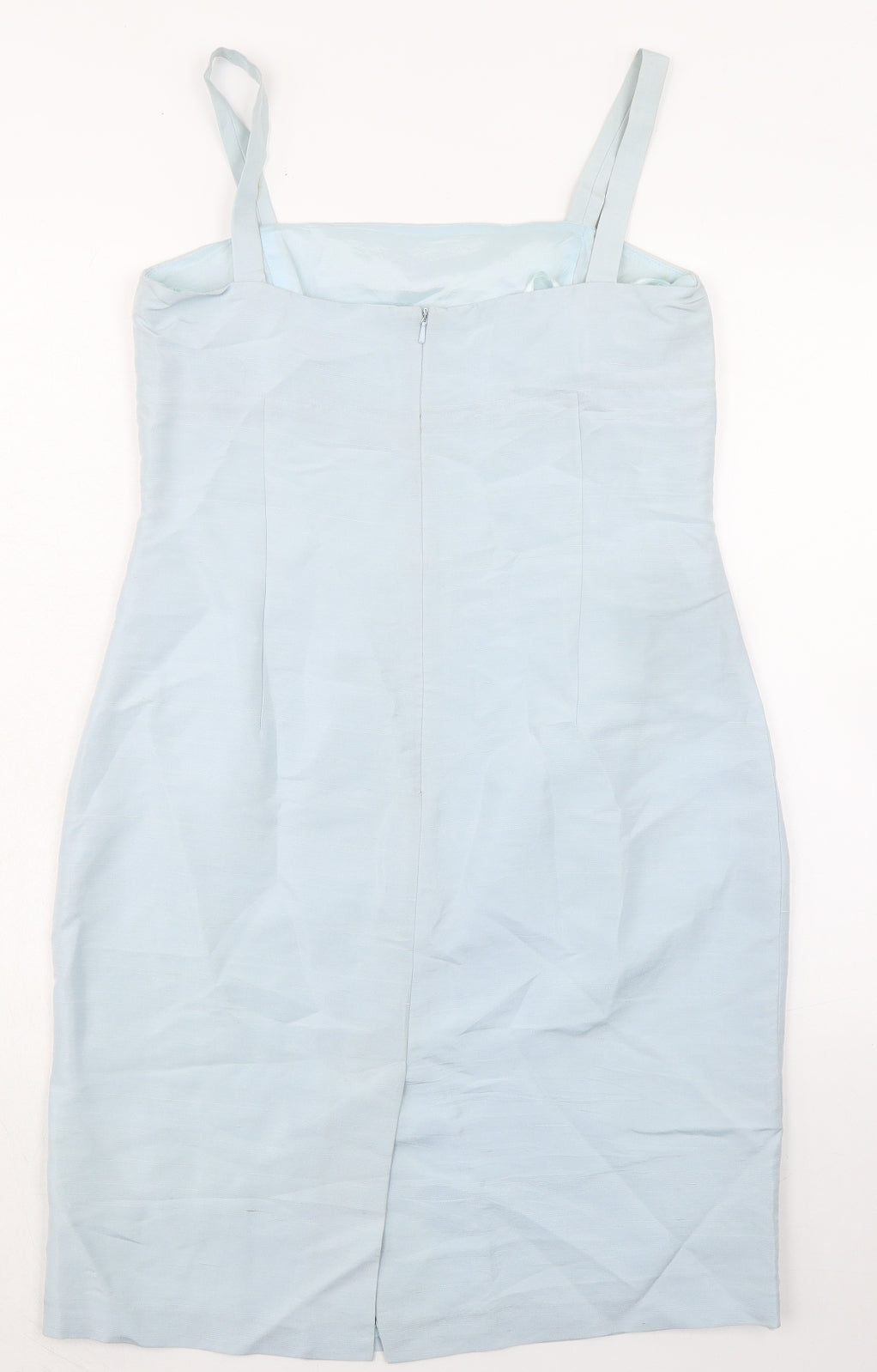 Etam Womens Blue Silk A-Line Size 14 Square Neck Zip