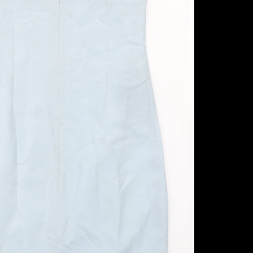 Etam Womens Blue Silk A-Line Size 14 Square Neck Zip