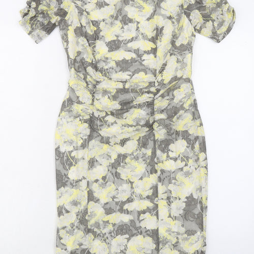 Marks and Spencer Womens Grey Floral Polyester Shift Size 10 Boat Neck Button