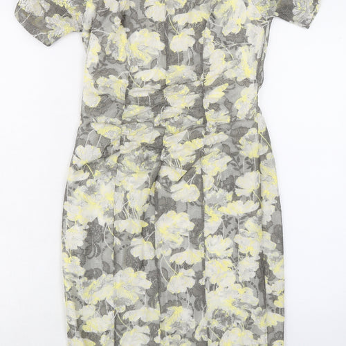 Marks and Spencer Womens Grey Floral Polyester Shift Size 10 Boat Neck Button