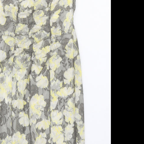 Marks and Spencer Womens Grey Floral Polyester Shift Size 10 Boat Neck Button