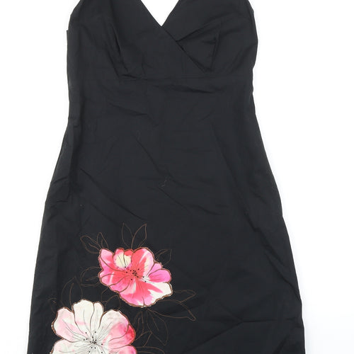 RJR.John Rocha Womens Black Cotton A-Line Size 12 V-Neck Zip - Floral Detail