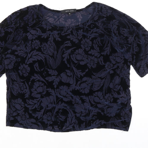 New Look Womens Blue Floral Polyester Basic Blouse Size 8 Boat Neck