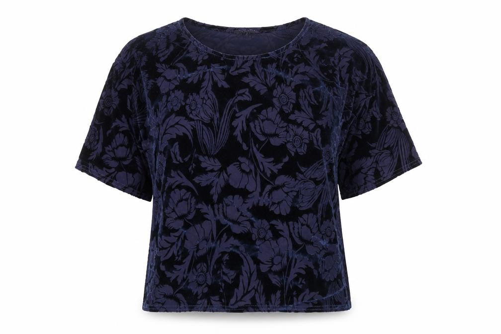 Front view of New Look women’s blue floral polyester basic blouse, size UK 8, boat neck