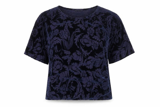 Front view of New Look women’s blue floral polyester basic blouse, size UK 8, boat neck