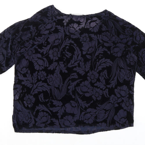 New Look Womens Blue Floral Polyester Basic Blouse Size 8 Boat Neck